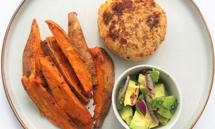 Sweet Chilli Salmon Burgers with Avocado Salsa